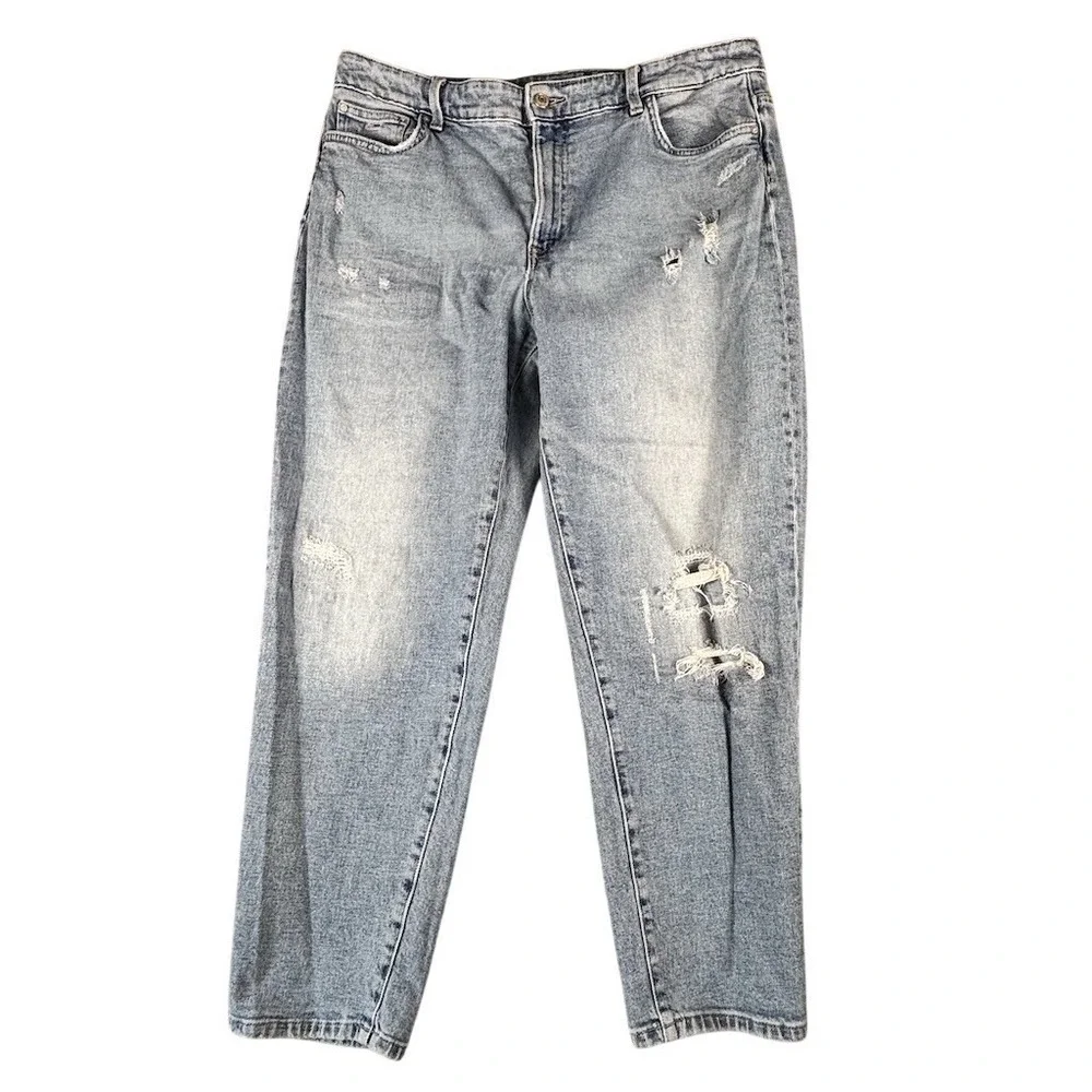 Vintage Tommy Jeans‎ Womens Straight Leg Jeans Size 12 Light Wash Distressed Mid